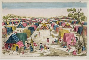 ポメラニアの野原で描かれたプロイセン軍のキャンプ、ヴェールによって彫刻された、1750年頃（手描きの彫刻） 作： French School