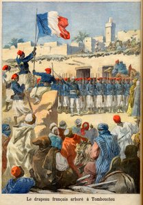 ティンブクトゥ（マリ）でのフランス国旗掲揚 1894年2月「Le petit Journal」より（エングレーヴィング） - ティンブクトゥで掲揚されるフランス国旗。Le petit Journal』のイラスト 作： French School