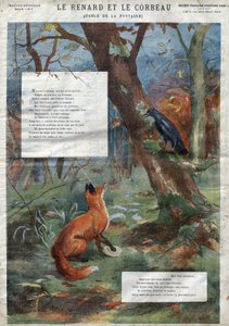 ワタリガラスとキツネ。ジャン・ド・ラ・フォンテーヌ（1621-95）の寓話。19世紀末のイラスト。