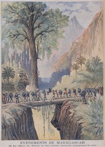 1895年2月3日の「ルプチジャーナル」の図解、マダガスカルのレジデントジェネラル、シャルルルミルドヴィレール、フランスの植民者が海岸に到着 作： French School