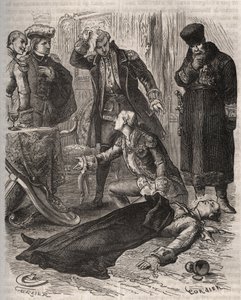 ロシア皇帝ピョートル3世（1728-1762）は、1762年7月17日、皇帝を倒して権力を握ったばかりの妻エカテリーナ2世の命令により、アレクセイ・オルロフ（1737-1808）とその護衛兵によって暗殺された。1871年の『Histoire De』に掲載されている図版 作： French School