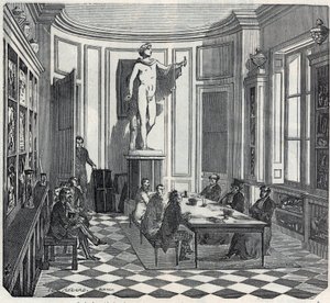 パリの医学部 - 楽器室での試験 - Edmond Texier 1852年の「Tableau-de-Paris」に掲載されたエングレーヴィング。 作： French School