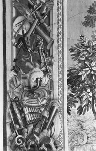 季節のタペストリー、ボーダー、楽器、1670年頃、ゴブラン工場（詳細） 作： French School