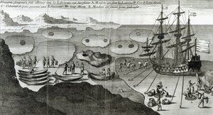 エスキモーとの造船同盟、バックミルデラポテリー（1663-1736）による「ヒストワールドゥラメリクセプテントリオナーレ」から、1753年に出版 作： French School