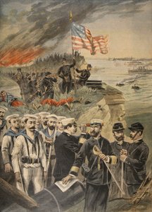 スペイン系アメリカ人戦争：グアンタナモに上陸、ルプチジャーナルのイラスト：サプリメントイラスト、1898年 作： French School