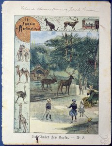 ジャルダンdAcclimatationのスタッグハウス、パリ、1900年頃（カラー彫刻） 作： French School
