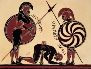 アヤックスの自殺、古代ギリシャの壺からの挿絵