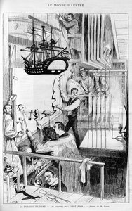 劇場の図解：「シャット・ノワール」の舞台裏。Le monde illustrious", "1888 "に掲載されたエングレーヴィング。 作： French School
