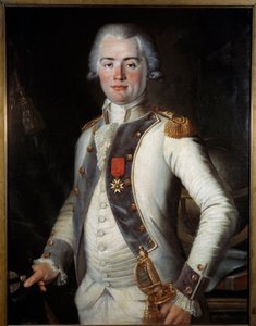 ロスタンジュの子爵Jean-Louis de Lostanges (1752-1822) サン・ルイの十字架をつけた歩兵大尉、エコール・フランセーズの匿名の肖像画。1786年、Musee de l