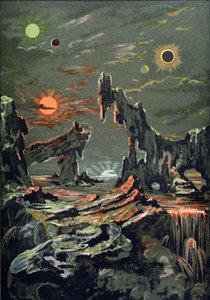 カミーユフラマリオン（1842-1925）1881によって書かれたLAstronomie Populaireのイラスト、4つの月と4つの太陽の世界 作： French School