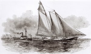 1851年のLe Monde Illustreによる、1851年のカウズレガッタで主導権を握るヨットアメリカ 作： French School