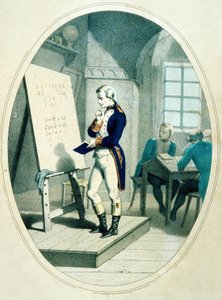 若いナポレオン、フランスのブリエンヌの陸軍士官学校で、1779年（色の彫刻） 作： French School