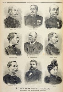 ゾラ事件：主な目撃者の肖像画、ルプチジャーナルのイラスト入りサプリメントからのイラスト、1898年2月27日（リソ）