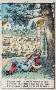 どんぐり」と「かぼちゃ」。ジャン・ド・ラ・フォンテーヌ(1621-95)の寓話。19世紀末のエピナルの画像。 作： French School
