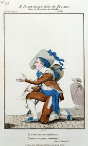 ピエールオーギュスタンカロンドボーマルシェ（1732-1799）によるセビリアの理髪師のフィガロ役の劇場フランセでの俳優ダジンクール 作： French School