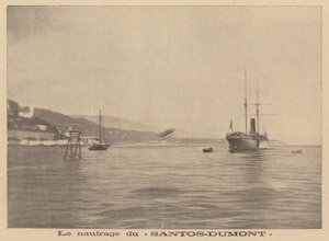 地中海に墜落したアルベルト・サントス＝デュモンの飛行船（リトグラフ） 作： French School