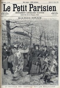 マルディグラ(Mardi-Gras)の際にパリの大通りで行われる紙吹雪の戦い。"Le petit Parisien "に掲載されたエングレーヴィング