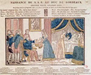 1820年9月29日、フランスのアンリチャールズフェルディナンドマリーデュードン、ボルドー公、シャンドコントの誕生（色の木版画） 作： French School