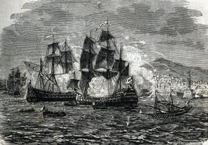 アブラハム・デュケインによる1682年8月のアルジェ砲撃-（彫刻）1864年 作： French School
