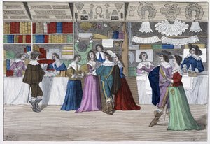ルイ13世時代の裁判所のギャラリーのブティック - "Paris through the centuries" より 作： French School