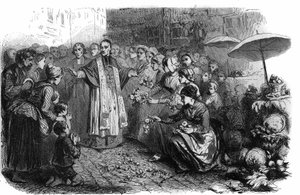 ローマで発生したコレラ。教皇グレゴワール16世（1765-1846）は、コレラの進行を止めるために、行列、ロゲーション、祝福を命じた。モーリス・ラシャトレ著「Histoire des Papes-Rois-Queen and Empereurs a travers les centuries」に掲載されている図版 作： French School