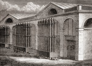 19世紀、フランス・パリのラ・ヴィレットにあった石炭ガス凝縮装置（1870年頃発行の「Les Merveilles de la Science」より）（彫刻 作： French School