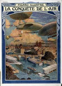 空の征服：パリ上空の飛行船、気球、熱気球 - 1909年2月のフィガロ紙表紙