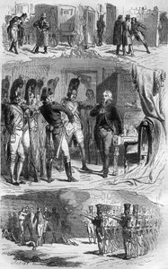 クロード・フランソワ・ド・マレ（Claude-Francois Malet）（1754-1812）帝国軍の将軍で、1812年にナポレオンに対するクーデターを起こした人物の、ロシア撤退中の陰謀図。Histoire des Papes-Rois-Queen and Empereurs a travers les centuries」に掲載されたエングレーヴィング。 作： French School