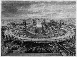 1886年、モンマルトルのサクレクール寺院の建設現場（『The Illustrous World』所収）。 作： French School