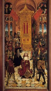ダビデの戴冠式 ダビデがイスラエルの王として戴冠する。16世紀のフランス派の絵画。1501年、アミアンのカテドラルから。日 1.95メートル パリ、国立中世博物館、テルム・ド・クリュニー 作： French School
