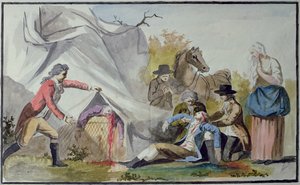1785年6月15日、モンゴルフィエールの気球で海峡を渡ろうとした後、ブローニュ近郊のフランソワピラトレドゥロジェ（1754-85）が亡くなりました。 作： French School
