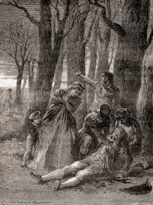 シャンゼリゼ通りで13回刺されたフィリップ・ルボンの死（1870年頃に出版された「Les Merveilles de la Science」より）（エングレーヴィング 作： French School
