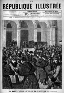 パリの聖オーガスティン教会でのデモ：1880年3月にジュール・フェリーが下した、無許可の宗教集会を教える権利を奪う判決に敵対するデモ隊とパリの警察との間で激しい攻防戦が繰り広げられた。