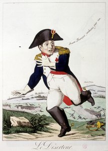 脱走兵：フランス勇士たちよ、私のために続け」-『ナポレオン1世』風刺画、ダミーコレクション、1814-1815年頃。 作： French School