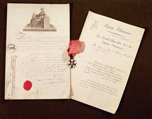 フランソワベシェレルが1802年7月17日にレギオンオブオナーの騎士として指名した文書とメダル（ミクストメディア） 作： French School