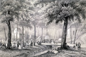 ディナン（コート・ダルモール地方）の噴水。ディナン市立図書館に所蔵されているシャルル・ルコックの「ディナン市と地区の統計図」から1850年に描かれたもの。 作： French School