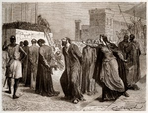 1022年のオルレアンでの異端 - オルレアンの異端者たちの事件：1022年にオルレアンで異端者として肉屋に送られたカノンたち。(最初のブッチャーは、敬虔なロバート2世(996-1031)の時代に西欧で行われた異端者との闘いの歴史の中で 作： French School