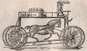 自動車や自転車が登場した後の移動手段として、「馬の保護」のために発明された「カバ」。8月9日付「ル・ペレラン」誌に掲載された版画