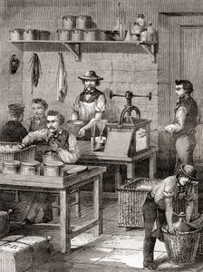 19世紀の銃用綿の製造風景（1870年頃発行の「科学の傑作」より）（彫刻 作： French School