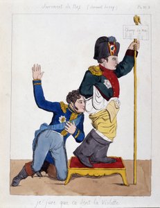 ナポレオン1世の尻を嗅ぐ牧童のミシェル・ネイ（1769-1815）。「誓ってスミレの香りがする」、sd v.1810. 作： French School