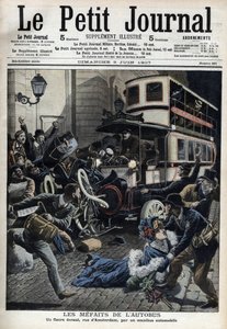 バスの誤食：アムステルダムのパリ通りでバスに押しつぶされた心臓病患者 「Le Petit journal」1907年6月号（彫刻 作： French School