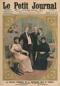 フランス共和国の新大統領、レイモンドポアンカレとその家族、「ルプチジャーナル」の表紙イラスト、補足イラストレーター、1913年2月2日