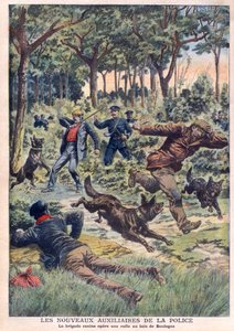 ブーローニュの森で一斉検問を行う犬部隊（7月28日付「Le Petit Journal」紙より 作： French School