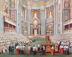 1869年12月8日、1870年頃の第一バチカン公会議の開会 作： French School