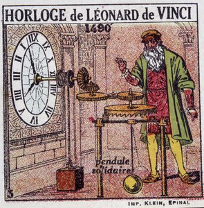 レオナルド・ダ・ヴィンチ（Leonardo da Vinci）（1452 - 1519）の振り子時計（1490年の振り子） - Henri Arnouldの "Energy", ed.Quillet、パリ、20世紀 作： French School