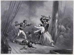 海賊モルガンが美しいスペイン人を誘拐 - E・Vペノー兄弟著『海軍通史』所収 作： French School