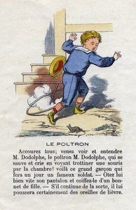 ポルトロンです。ネズミにおびえてフープを弾く子供。小さな男の子のアルファベット。アベセダリーは、読書の練習を含む道徳的価値がある。エピナル画像 19世紀後半 作： French School