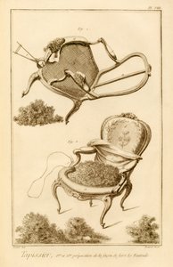 椅子の布張りのプロセス、デニスディドロのエンサイクロペディデサイエンスエメティエ（1713-84）発行、1770年頃