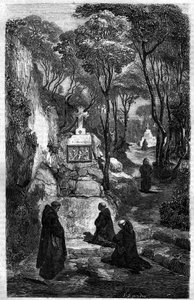 祈りを捧げる聖ブノワ(Saint Benoit)の修道者たち。モーリス・ラシャトレ著「Histoire des Papes-Rois-Queen and Empereurs a travers les centuries」に掲載されている図版