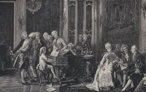 1764年にロンドンでキングジョージIIIの前で演奏する7歳のヴォルフガングアマデウスモーツァルト